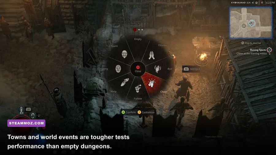 Diablo IV Kyovashad town crowded with players and environmental detail