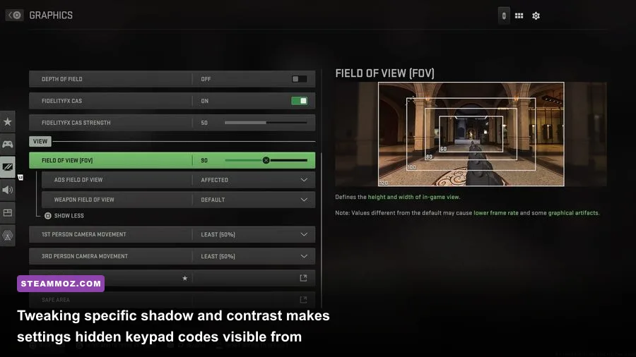 PC graphics menu in Warzone configured for competitive clarity and shadow visibility