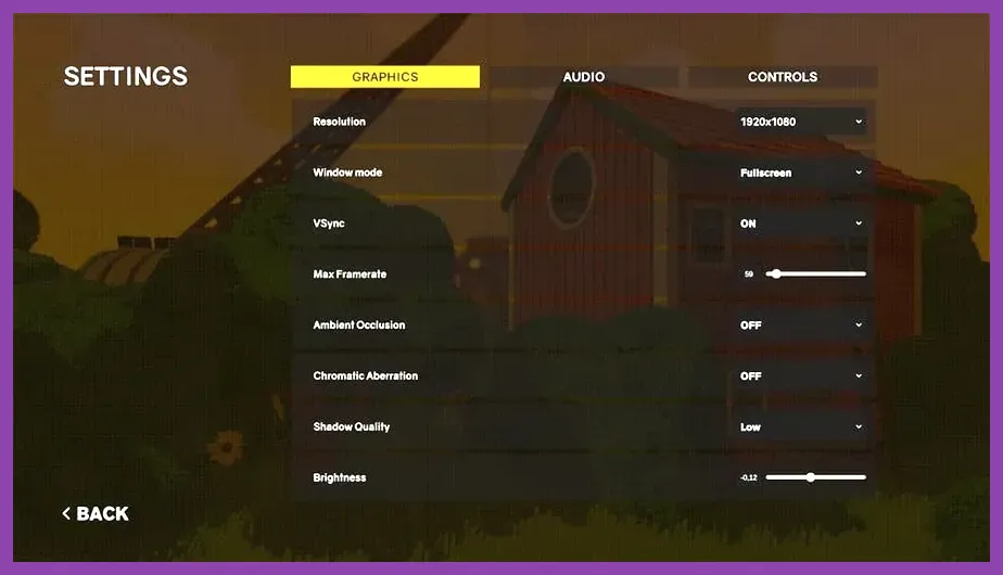Content Warning in-game video settings and graphics menu