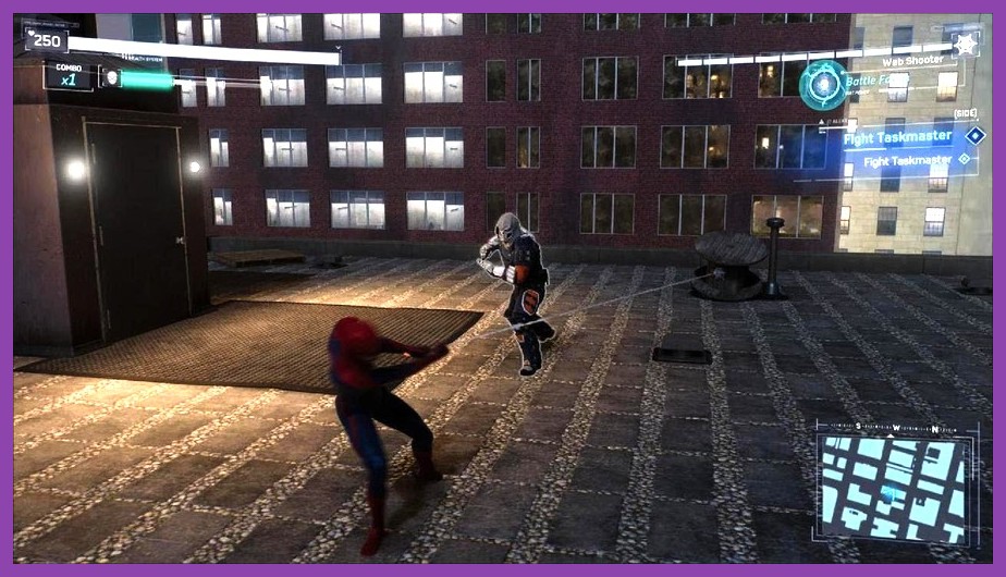 Illustration of Spider-Man performing a web-yank combo amid enemies