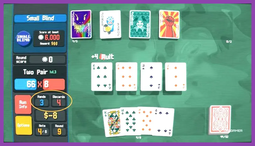 Player discarding low-value cards to improve hand quality