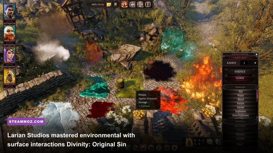 Divinity Original Sin 2 tactical top-down combat with necrofire coating the battlefield