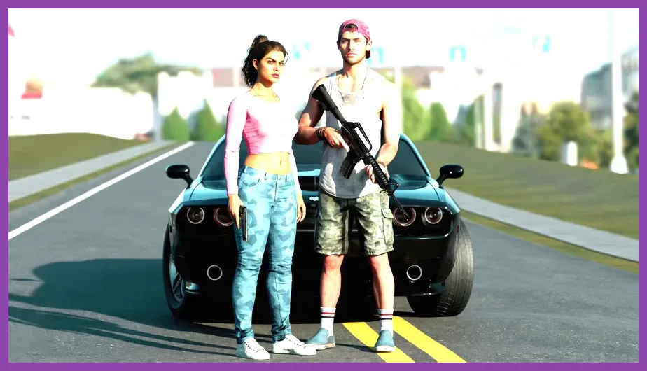 Lucia and Jason during GTA 6 Vice City gameplay