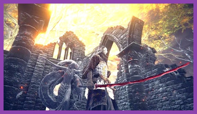 A samurai wielding the Rivers of Blood katana performing its iconic weapon art