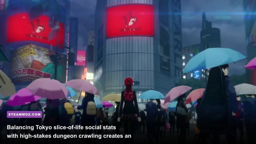 Joker exploring Shibuya during the daytime calendar management phase