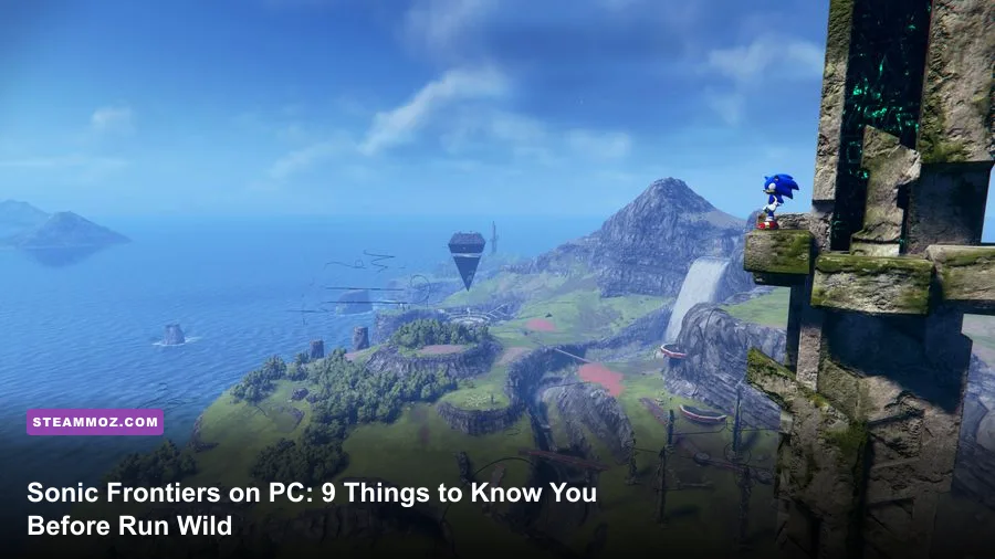 Sonic running across the open world of Starfall Islands in Sonic Frontiers on PC