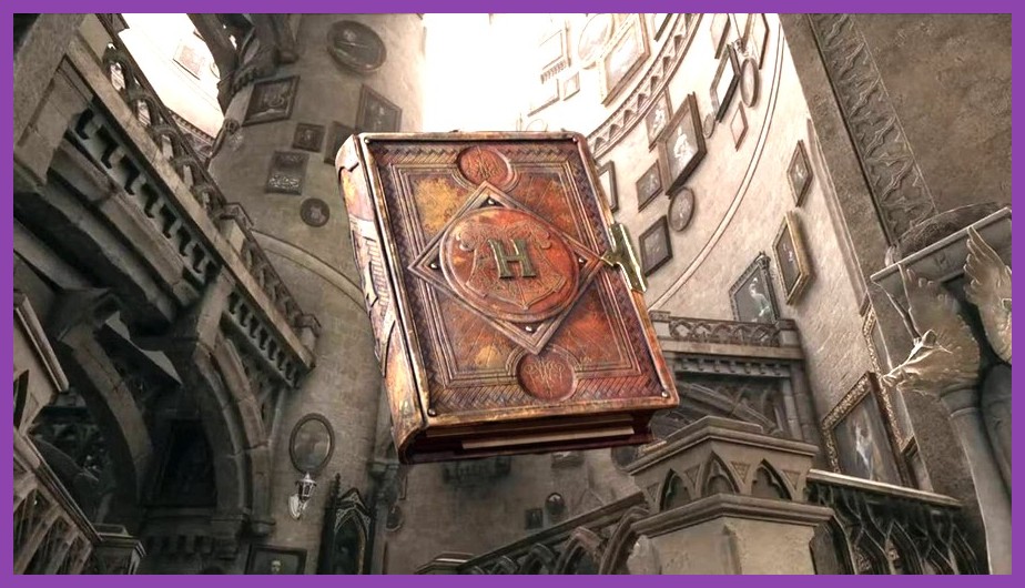 A player casting the Revelio spell to reveal hidden Field Guide pages in Hogwarts Castle