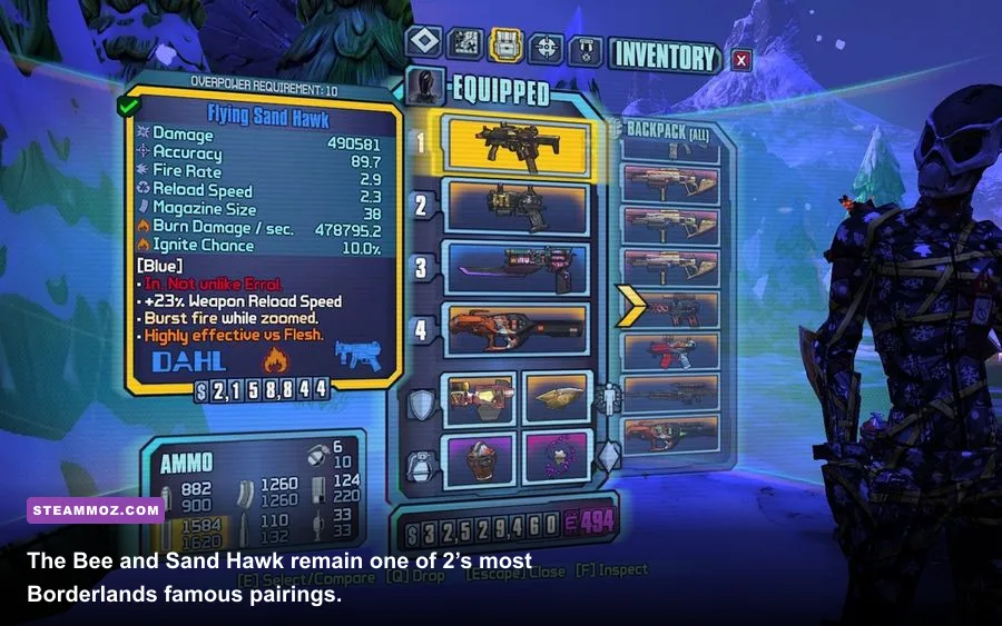 Borderlands 2 The Bee shield and Sand Hawk loadout in combat