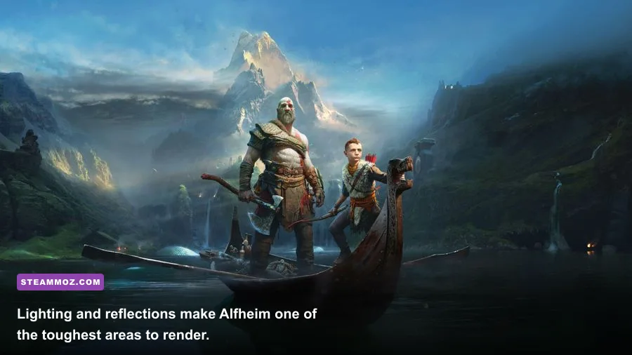 The glowing Alfheim forest rendered in God of War PC at 1440p