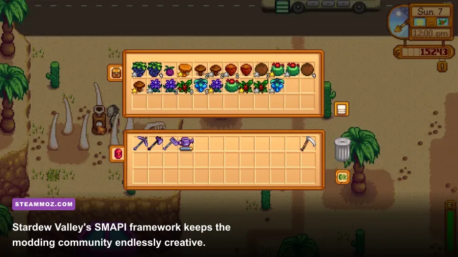 Stardew Valley with SMAPI mods adding new content and characters