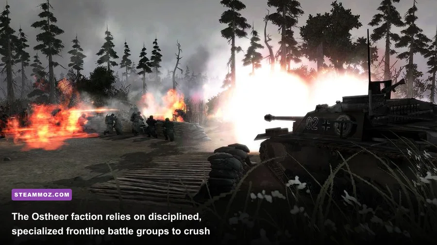 German Ostheer armor column driving through ruined buildings in Eastern Front mod