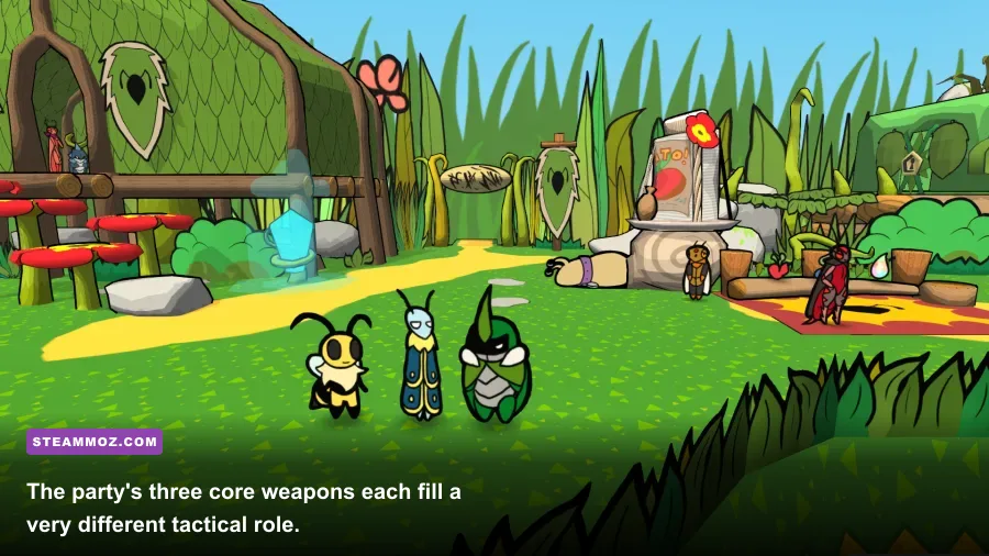 Bug Fables Beemerang, Horn, and Ice Magic attacks in combat