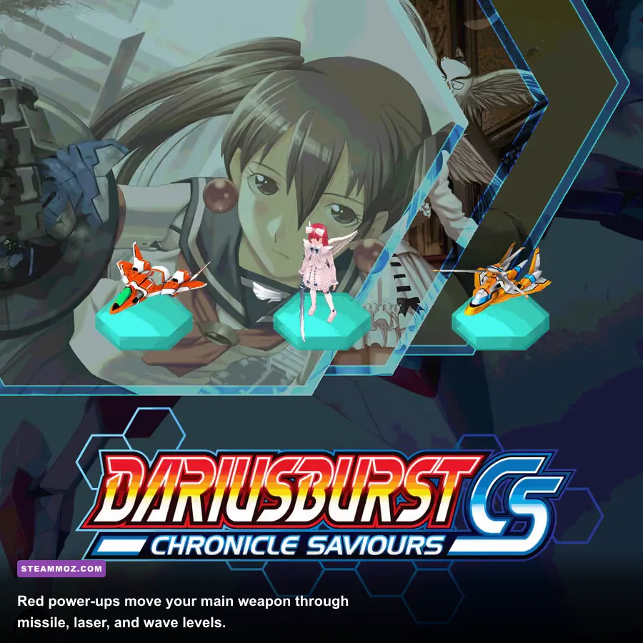 DARIUSBURST Chronicle Saviours ship collecting red weapon power-ups