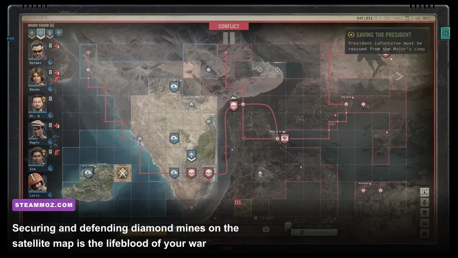 Jagged Alliance 3 satellite view map showing diamond mines