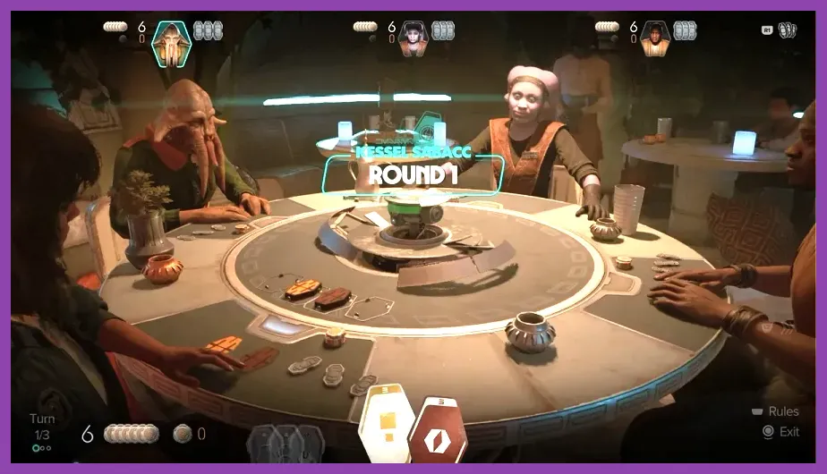 Kay Vess playing Sabacc at a Kijimi cantina in Star Wars Outlaws