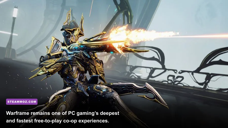 Warframe squad using abilities during a fast-paced multiplayer mission