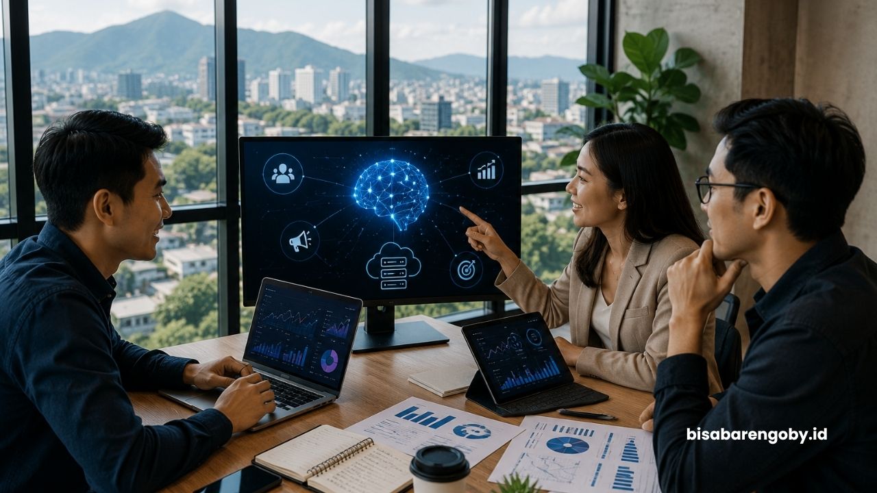 Manajer pemasaran mengevaluasi paket AI Marketing untuk perusahaan di Bandung berbasis AWS AI