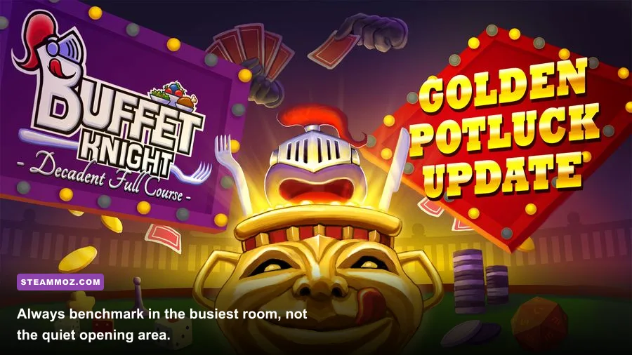 Buffet Knight Decadent Full Course late-game level filled with enemies, food, and visual effects