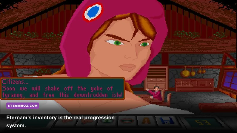 Eternam DOS inventory and point-and-click interface showing usable adventure items