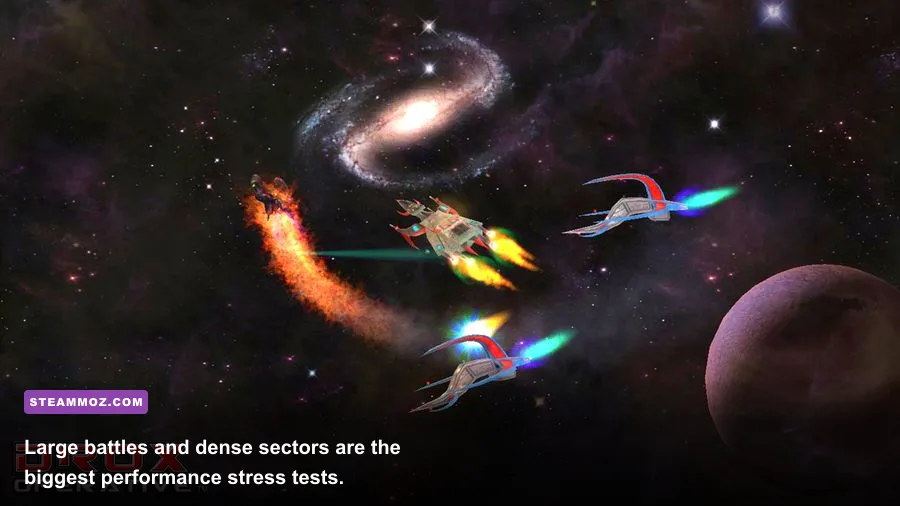 Drox Operative 2 starship fighting enemies in a crowded star system