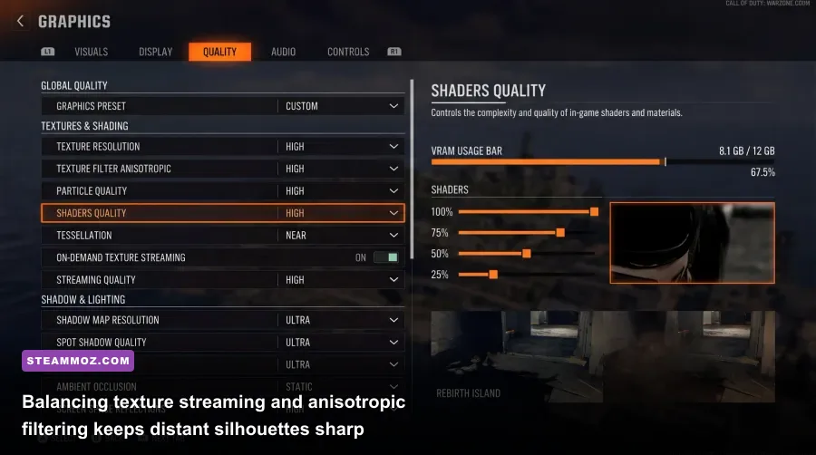 Warzone texture resolution and visual detail settings