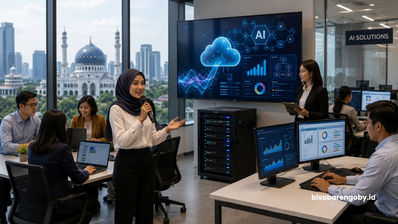 Manajer pengadaan menyeleksi penawaran vendor Voice AI untuk perusahaan di Medan berbasis Azure AI