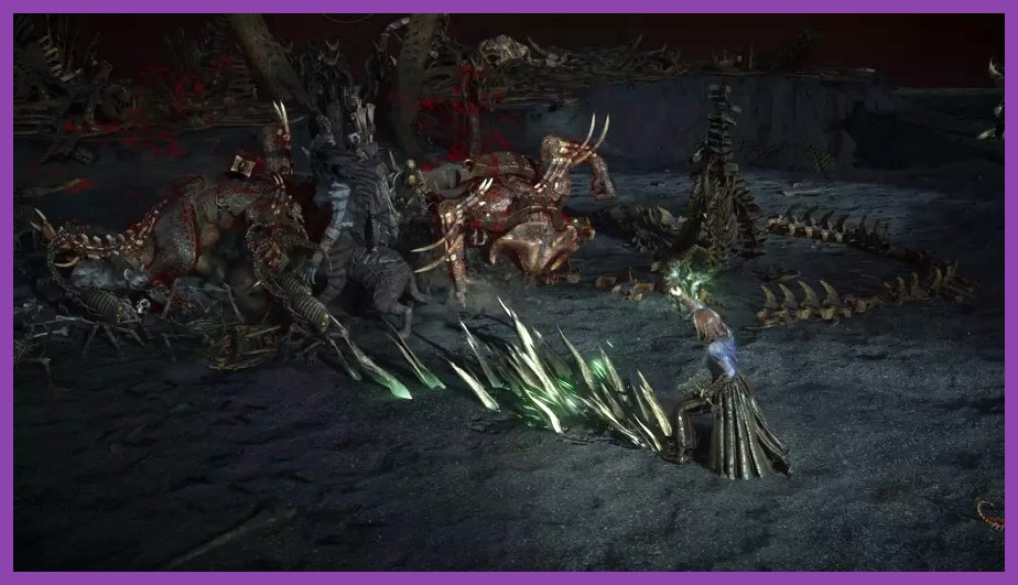 Witch class surrounding herself with undead minions in Path of Exile 2