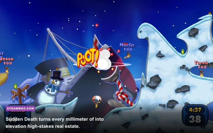 Rising tide water level during Sudden Death phase in Worms Reloaded