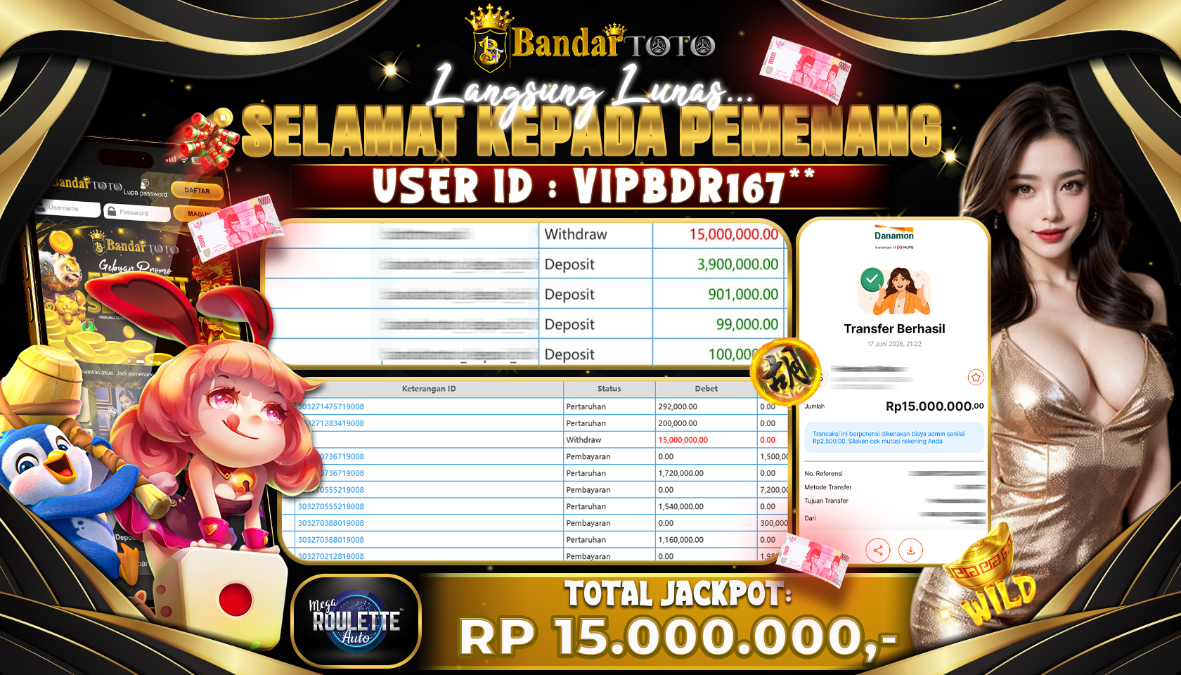 BANDARTOTO JACKPOT PP-MEGA ROULETTE 15 JUTA DIBAYAR LUNAS,-