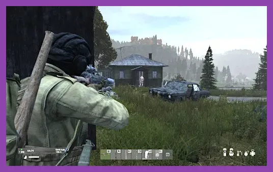 DayZ survivor approaching a military compound at high graphics settings