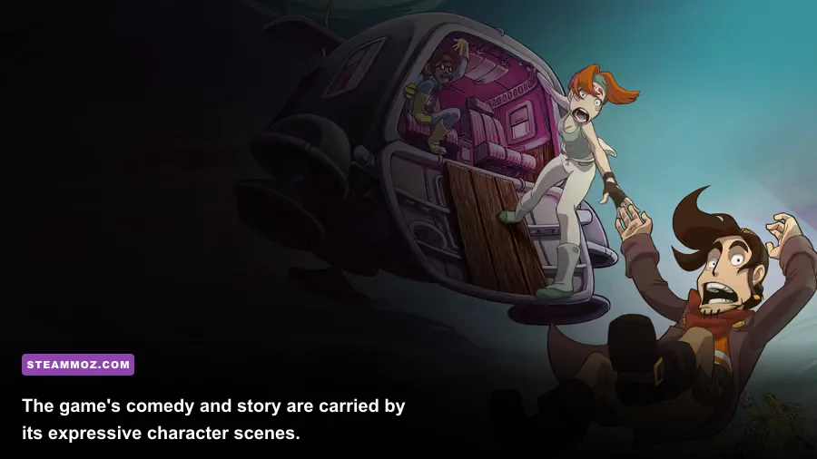 Rufus and Goal during a dialogue scene in Deponia Doomsday