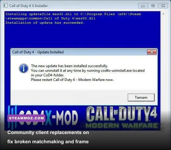 CoD4x custom client user interface showing modern dedicated server browser