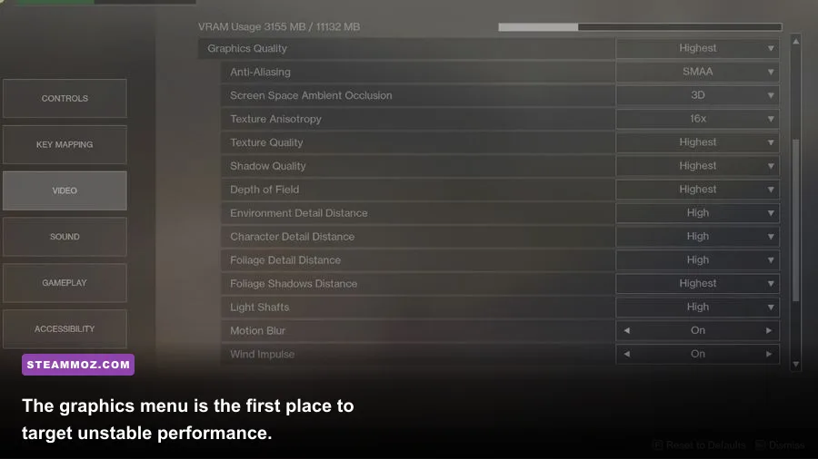 Eternal Destiny graphics settings menu showing resolution and performance options