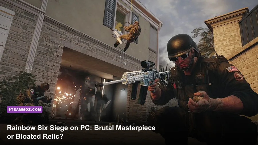 Rainbow Six Siege attacking operators breaching a fortified objective wall on PC
