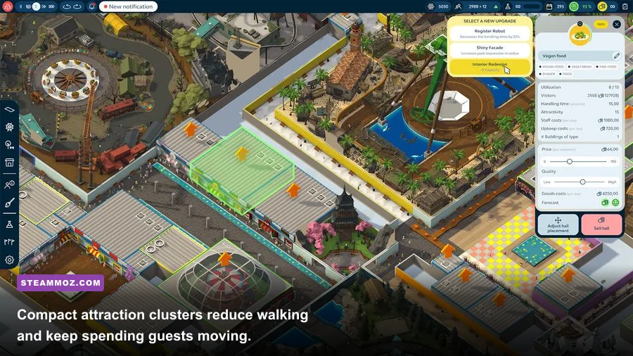 Indoorlands attraction layout showing rides, paths, and guest facilities