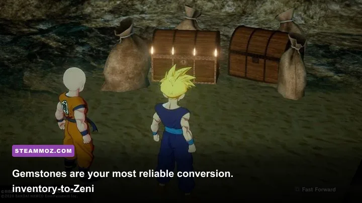 Dragon Ball Z Kakarot merchant menu showing gemstones sold for Zeni