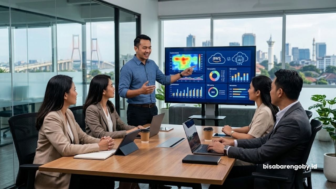 Manajer pemasaran menyeleksi penawaran vendor AI Marketing untuk perusahaan di Surabaya berbasis AWS AI