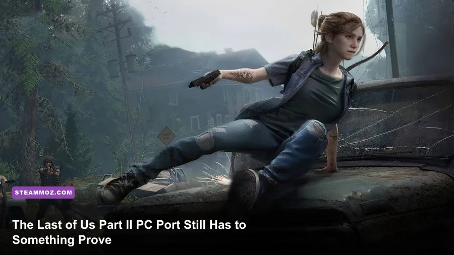 Ellie standing in a snowy Seattle street in The Last of Us Part II