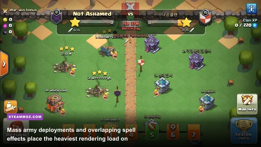 Massive Clan War League army push with spells and hero abilities in Clash of Clans