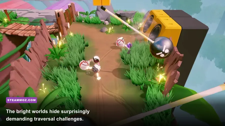 Biped 2 colorful environmental platforming stage with robotic characters