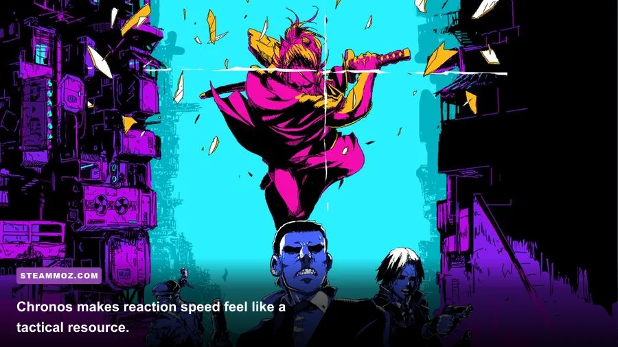 Katana ZERO using Chronos time manipulation during a combat encounter