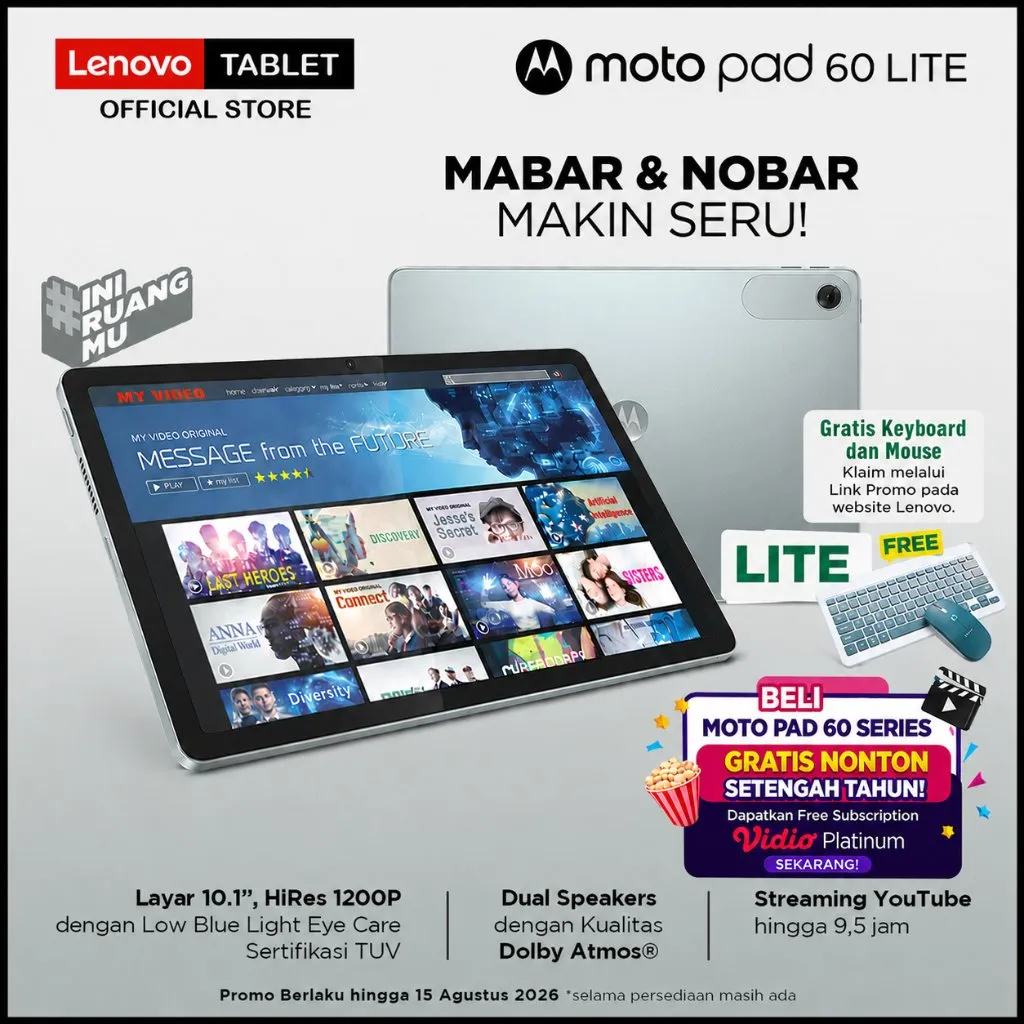 Lenovo Motopad 60 Lite - 4GB/128GB - Helio G85 - 10.1 inch - 400nits - Dolby Atmos - 5100mAh - Bonus Clear Case