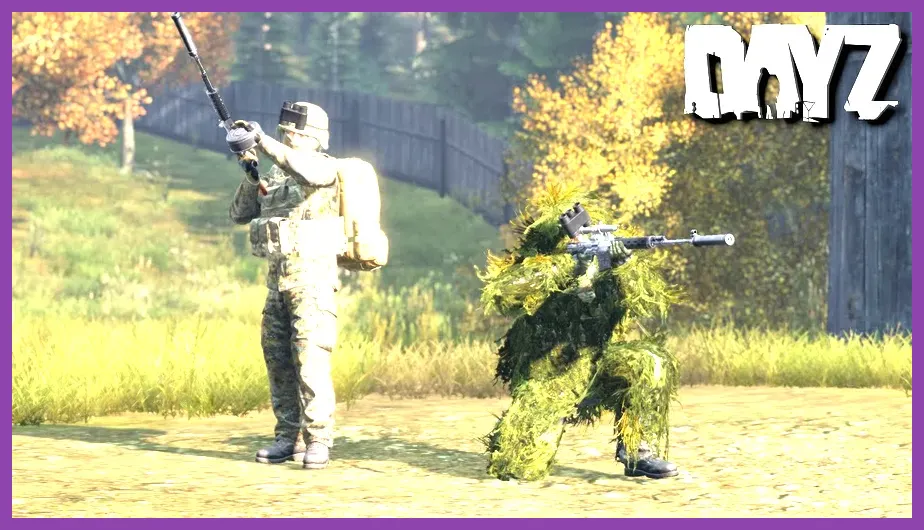 A duo squad in DayZ with a marksman covering an assault specialist looting a building