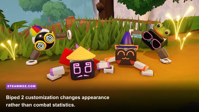 Biped 2 robot customization options with cosmetic accessories
