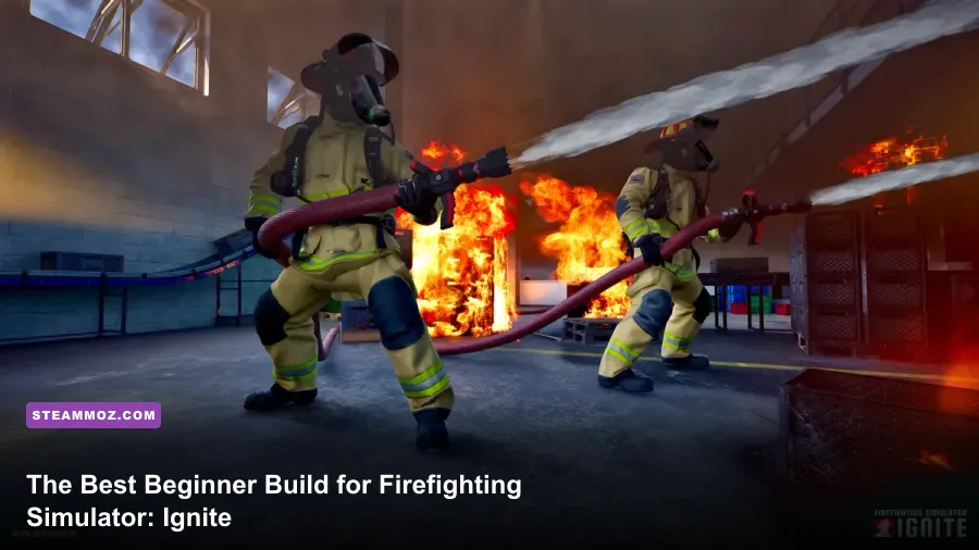 Firefighting Simulator Ignite firefighters preparing equipment beside a fire engine
