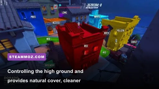 Defending team holding the high ground arches on the Dorado payload map