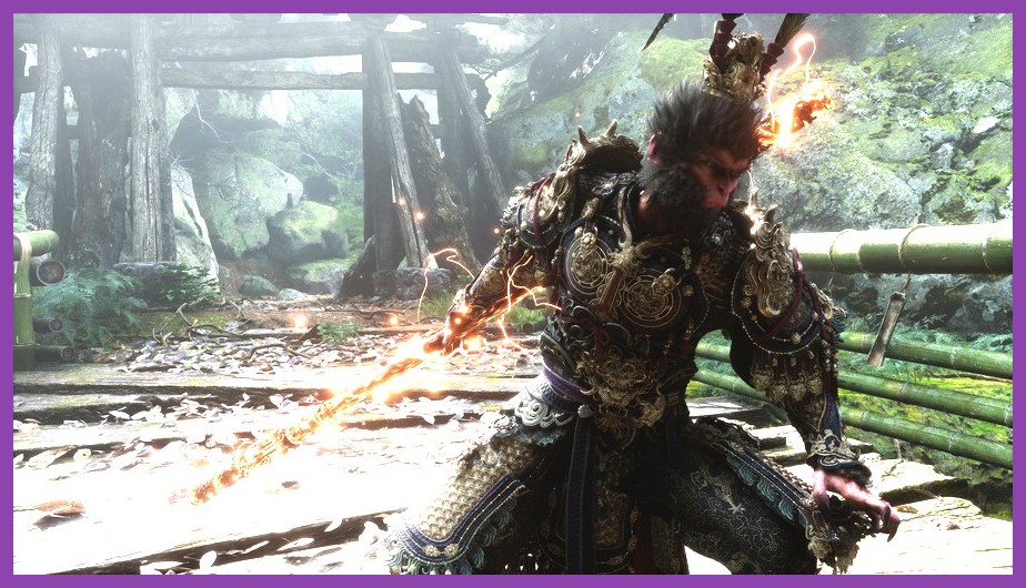 Sun Wukong wielding a legendary staff against a demon