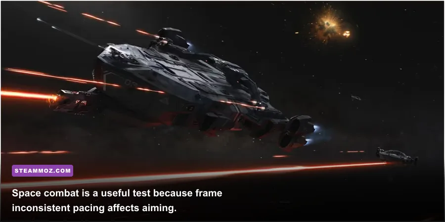 Star Citizen spaceship fighting in an asteroid field during space combat
