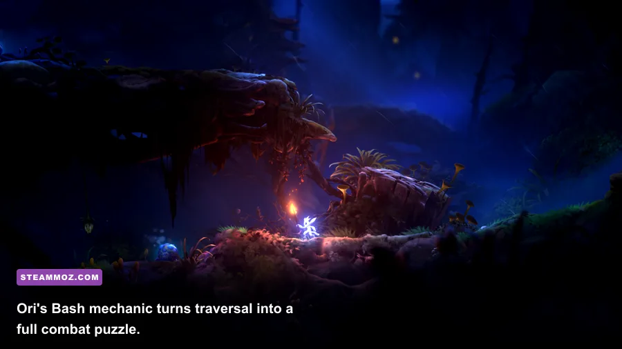 Ori using the Bash ability to launch off an enemy projectile