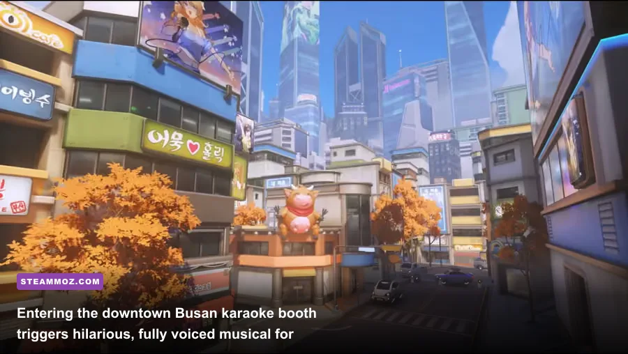 Busan karaoke room microphone station where heroes sing unique voice lines in Overwatch